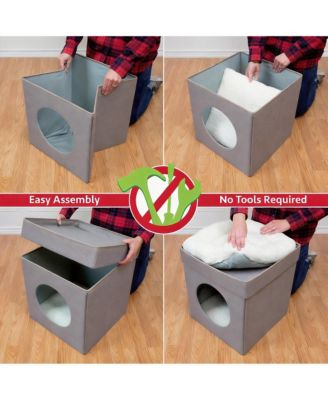2 in 1 Cat Cube Bed Lounging Platform Foldable Portable with Washable Cushions