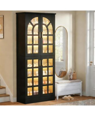 68.94" Tall Shoe Cabinet with Doors and Led Lights, 8-Tier Wooden Shoe Rack Organizer with Adjustable Shelves