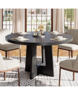 47" Round Dining Table with Thickened Edge and Sturdy Pedestal Base