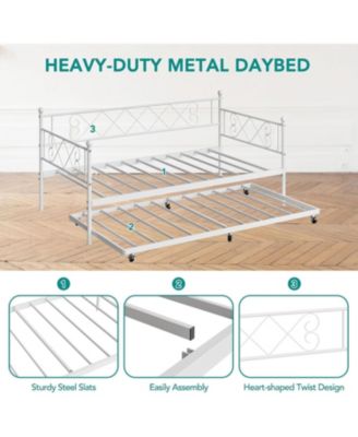Twin Daybed with Trundle Modern Headboard Metal Slats Sofa Bed Frame Living Guest No Box Spring