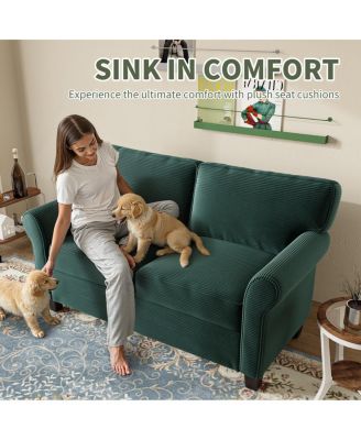 Modern Corduroy 2-Seater Sofa with Removable Cushions & Padded Armrests