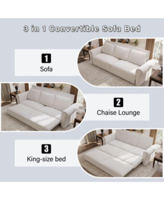 Chesterfield King Pull Out Sleeper Sofa Bed, Velvet, Nailhead Trim