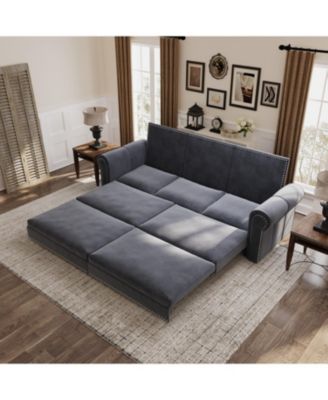 Chesterfield King Pull Out Sleeper Sofa Bed, Velvet, Nailhead Trim