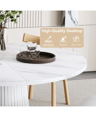 Round Farmhouse Dining Table Set for 4 with 4 Solid Wood Chairs