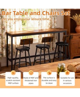 Bar Table and Chairs Set for 3, 4 Piece Industrial Dining Set with Stools
