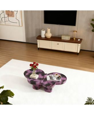 Modern Faux Travertine Coffee Table, Butterfly-Shaped Fiberglass Art Piece for Living Room & Office