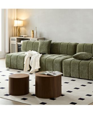 2-Piece MDF Nested Table Set, Handcrafted Round Coffee Tables in Walnut for Living Room & Lounge