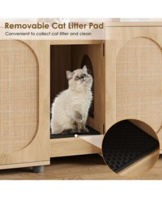 Cat Litter Box Enclosure 55.1" Double Litter Box Furniture Large Cat Box Enclosure Kitty Litter Box for 2 Cats Hidden Cat Litter Cabinet