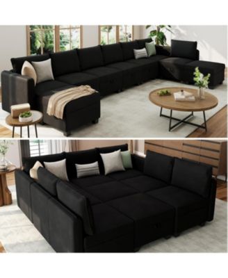 Modular Sofa Sectional Sleeper Couch Two Ottomans Nine Seat Convertible U Shaped Sofa Storage Oversized Living Room