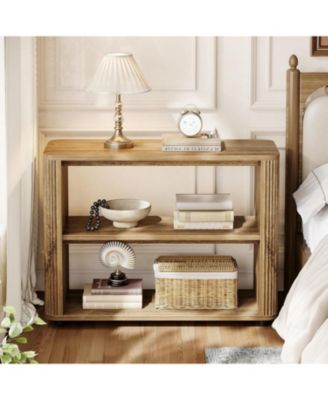 Narrow Side Table, 3-Tier End Table for Living Room, Small Fluted Nightstand, Farmhouse Bedside Table