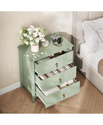 27.5" Wide Fluted Dresser, 3 Drawer Modern Wood Nightstand Chest for Bedroom