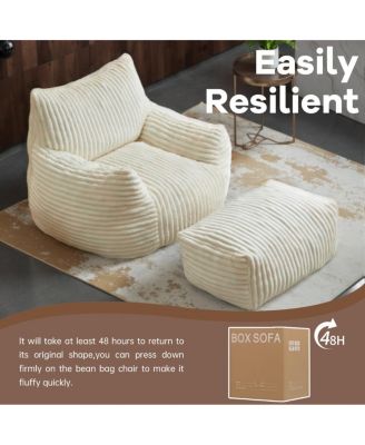 Ergonomic Corduroy Lounge Chair with Ottoman