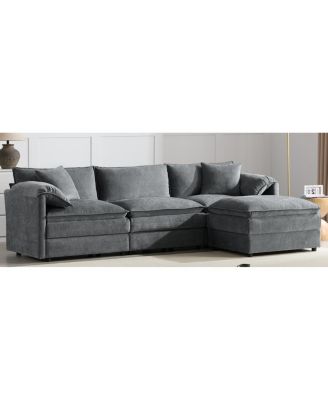 103" Chenille Modular Sectional Sofa with Deep Seat & Movable Ottoman
