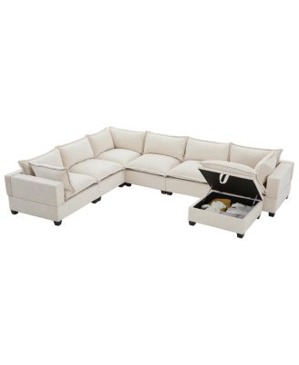 117.5" Modular Sectional Sofa with Movable Storage Ottoman, 7 Seat U Shaped Couch