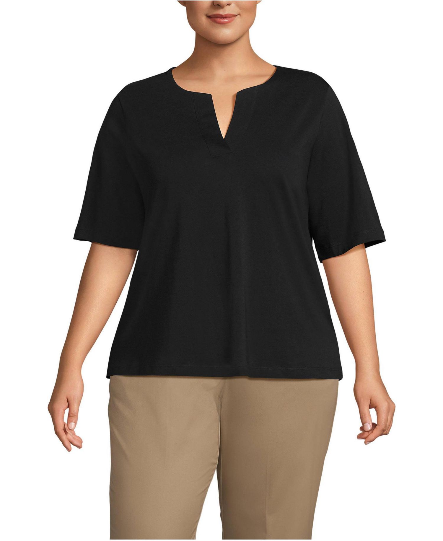 Plus Size Supima Jersey Half Sleeve Splitneck Shirt