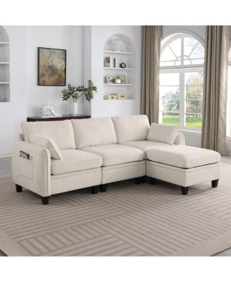  85" Beige Modular Sectional Sofa with Storage Ottoman