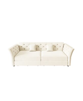Streamdale Queen Pull Out Sofa Bed with Fabric Flower Design, Velvet Loveseat Bed