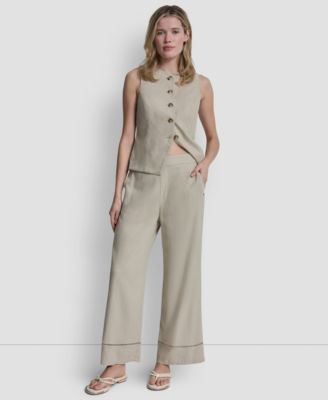 Women's High Rise Linen-Blend Pull-On Wide Leg Ankle Pants