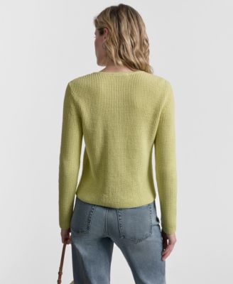 Women's Long-Sleeve Tuck Stitch Crewneck Cardigan