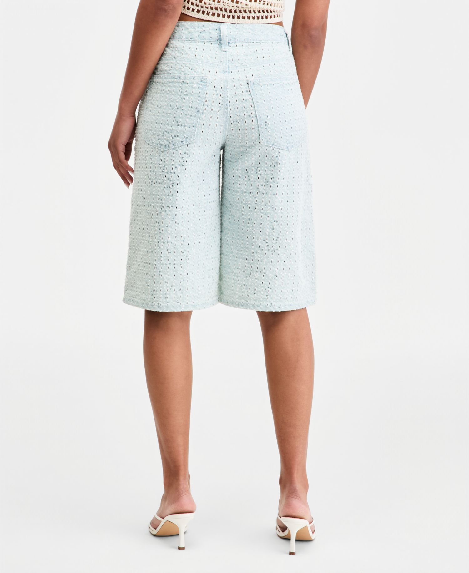 Women's Sequin Destructed Denim Bermuda Shorts