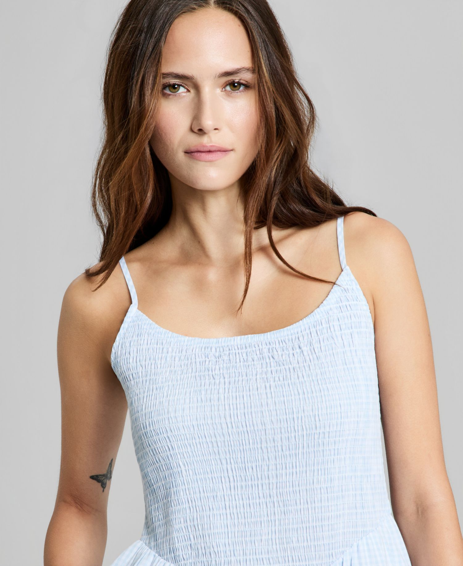 Women's Cotton Gingham Smocked Midi Dress