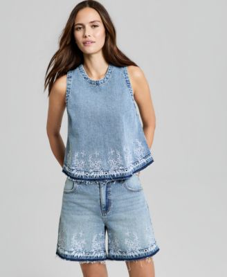 Women's Embroidered Denim Sleeveless Top