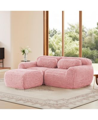 L-Shaped Boneless Sofa, Soft Fluffy Plush, Chaise, 32D Sponge, No Assembly