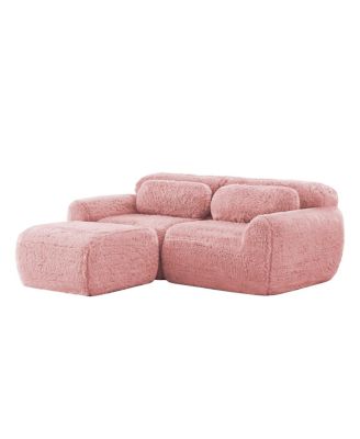 L-Shaped Boneless Sofa, Soft Fluffy Plush, Chaise, 32D Sponge, No Assembly