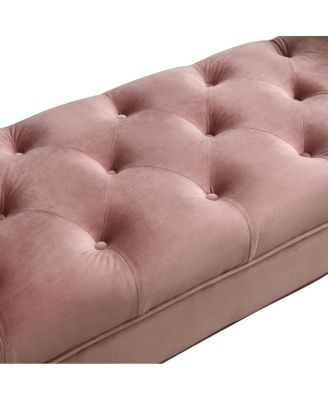  Upholstered Velvet Button Tufted Ottoman Bench with 2 Pillows