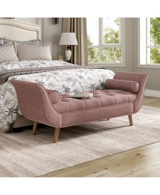  Upholstered Velvet Button Tufted Ottoman Bench with 2 Pillows