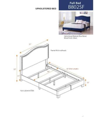 Transitional Upholstered Bed Velvet with Nailhead Trim and Espresso Wood Legs