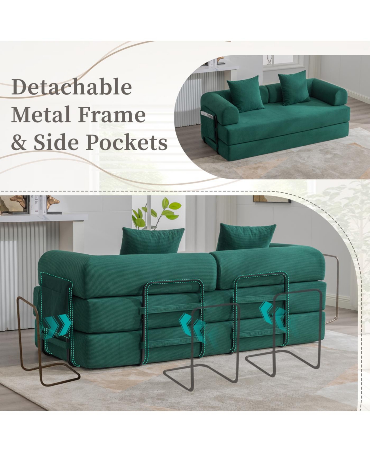 Streamdale Furniture Foldable & Compressible Sofa with Metal Frame for Small Spaces
