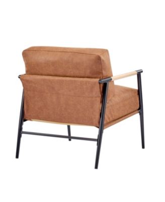 Modern Accent Chair with Metal Frame & Wooden Armrest