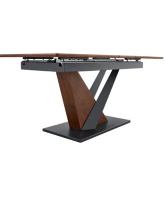 Modern Dark Walnut Marble Dining Table with V-Shaped Metal Legs