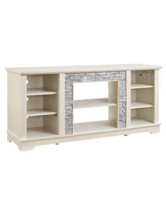 Mantel Stone TV Media Stand with Faux Stacked Stone Surround