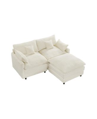 Seven-piece sofa set with console, coffee table & 6 pillows