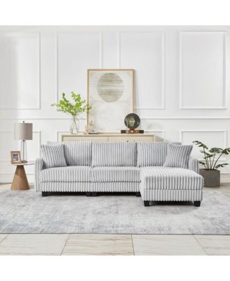 100-inch L-shaped corduroy sofa with modular seating and built-in charging ports