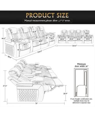 Power Recliner 4 PC, Top-Grain Nappa, Adjustable, Smart Charging, RGB LED