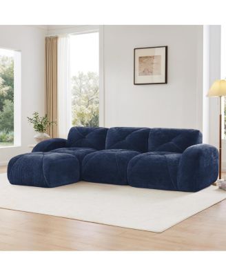Streamdale L-shaped Velvet Sofa with Movable Ottoman