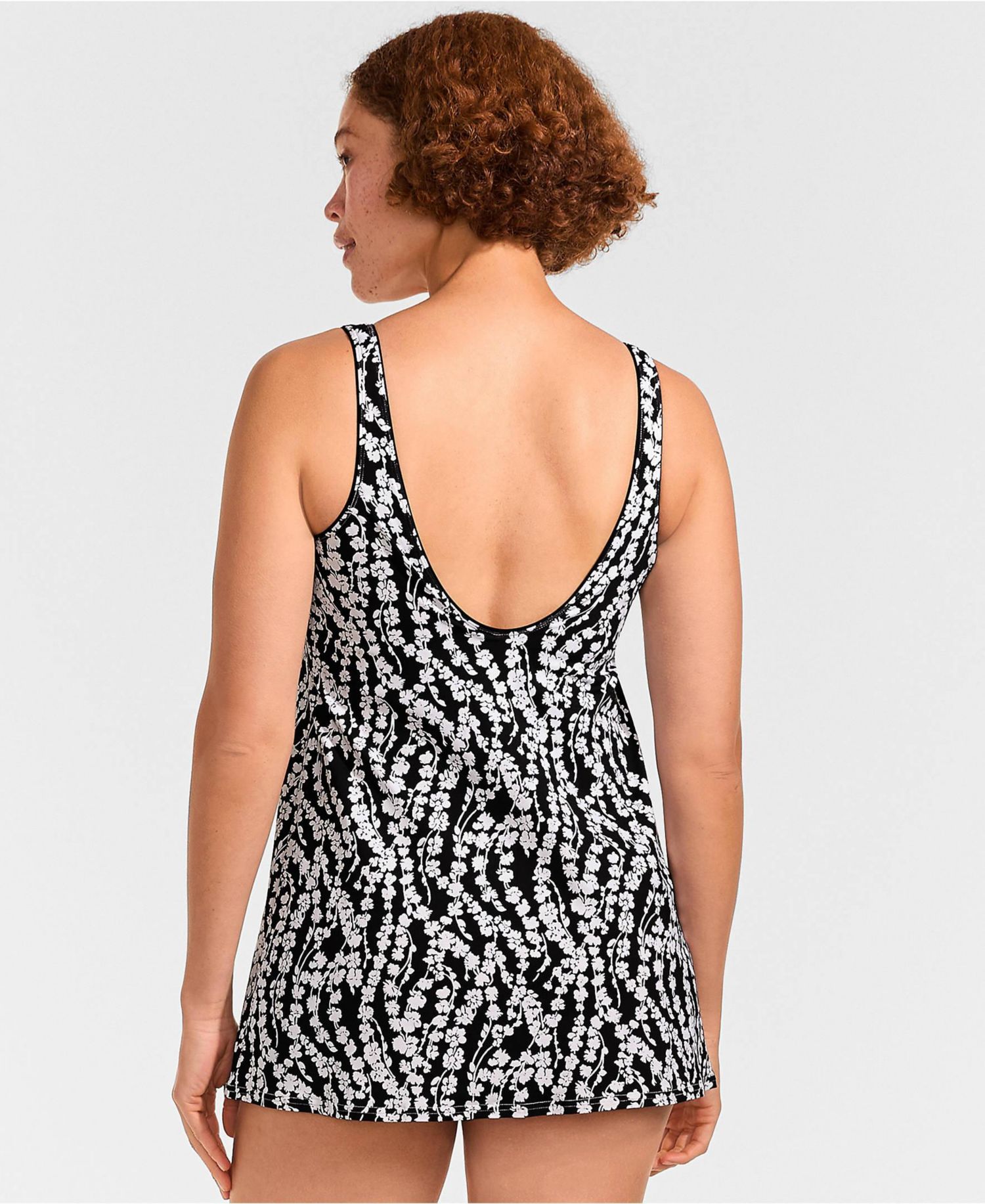 Women's Long Torso Scoop Neck Mini Swim Dress Swimsuit