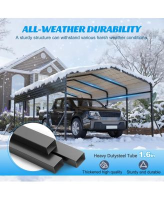 13x20 FT Metal Carport w/ Reinforced Frame & 4 Poles, Steel Roof Shelter