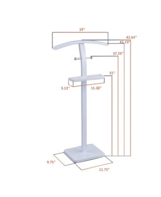 Freestanding Clothing Valet Rack Stand, Metal & Wood Suit Rack with Clothing Bar, Accessory Tray & 2 Hooks for Bedroom or Closet