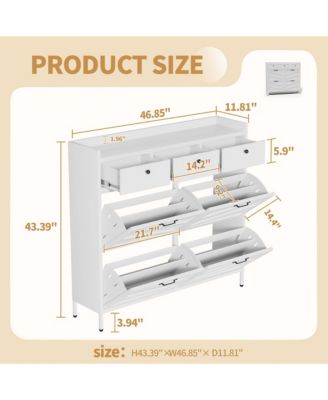 Hidden Slim 4 Flip Drawer & 3 Drawer Feature Shoe Storage Cabinet