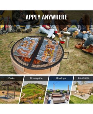 36 Inch Foldable Fire Pit Grill Grate, Heavy Duty Steel Campfire Cooking Grid with Handles