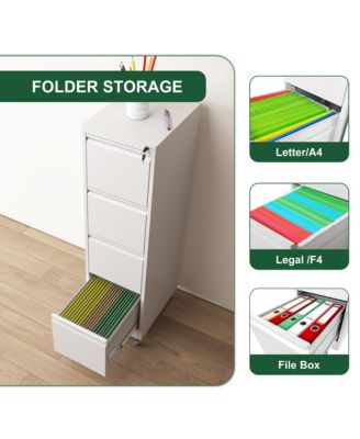 4 Drawer Metal Locking Vertical File Cabinet on Wheels - for Home Office Organizer, Heavy-Duty Filing Storage Cabinet for Letters/Legal/A4