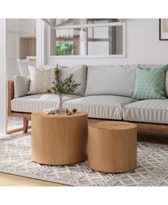 Nesting Coffee Table Set of 2, Modern Round Wooden Accent Tables for Small Spaces