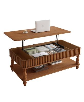 Vintage Lift Top Coffee Table - Solid Wood, Tool-Free Assembly