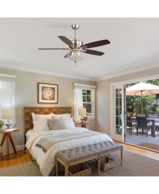 52-inch Modern Farmhouse Brown 5 - Blade Ceiling Fan with Crystal Accents