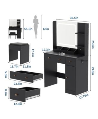 Makeup Vanity Set with 3-Mode LED Mirror, Stool, Storage Drawers and Power Outlet