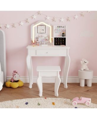 Kids Vanity Table Set with Lighted Mirror and Stool